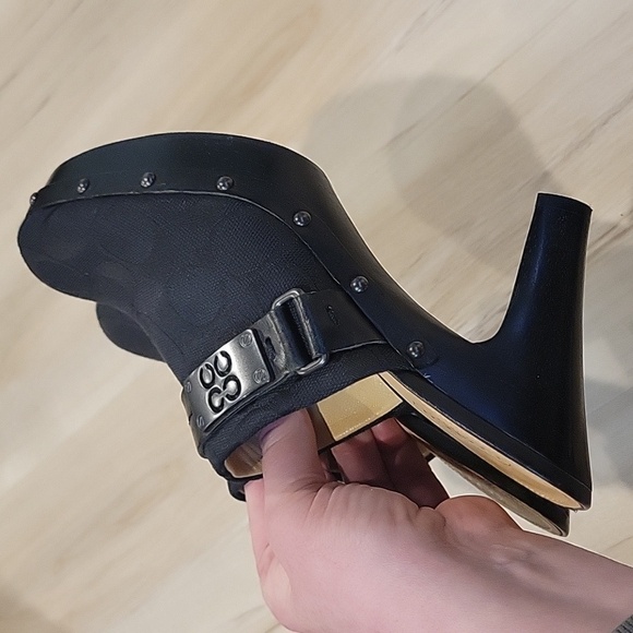 COACH Black Ivy C Signature Logo Fabric Clogs Mules Wooden Heels 7. - Picture 7 of 10